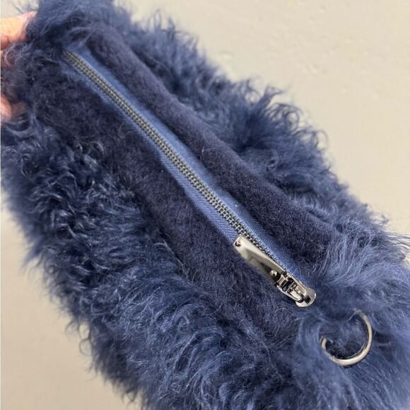 Navy Handmade Real Curly Shearling  Removable Strap Bag/Shoulder Bag/Crossbody - Picture 15 of 17